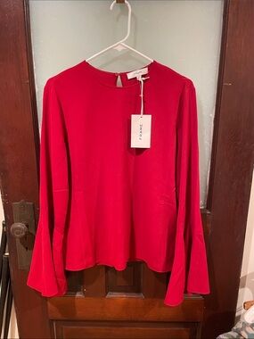 Frame Women's Red Flutter Long-Sleeve Blouse